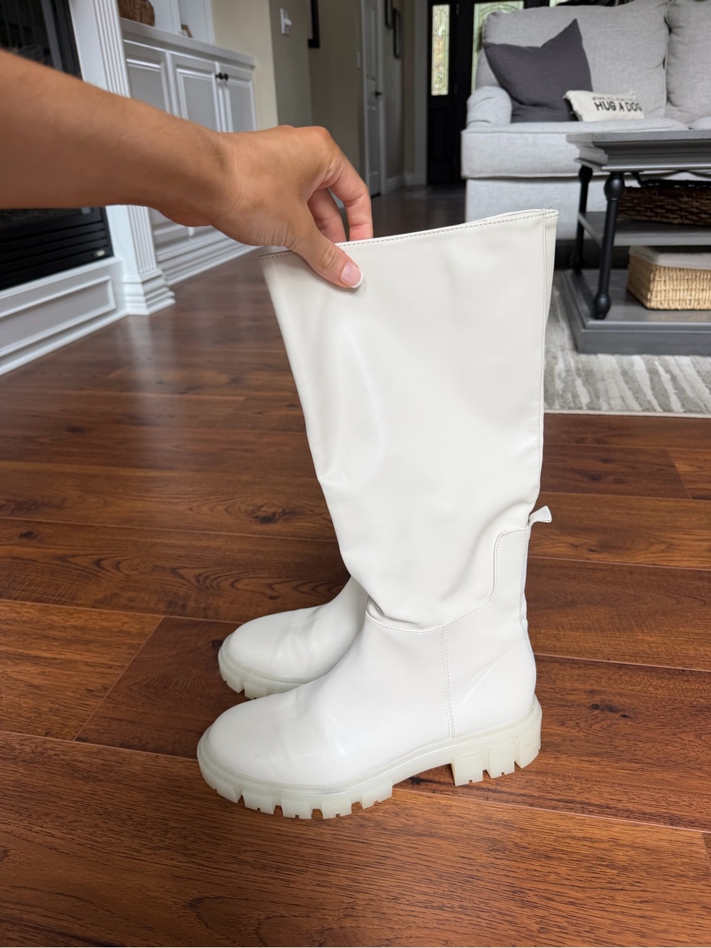 ASOS Cream Mid-Calf Chunky Sole Heeled Boots